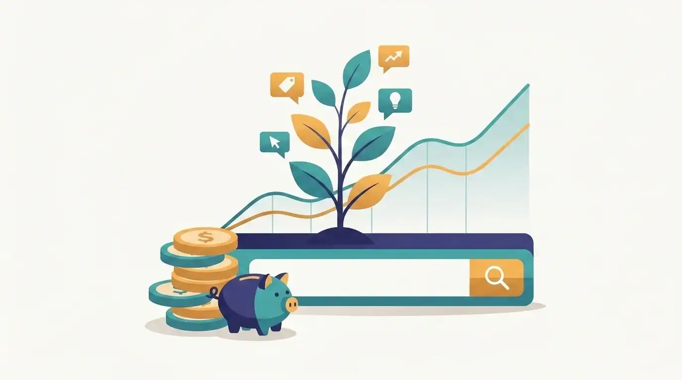 Affordable keyword research tools shown as a plant growing from a search bar