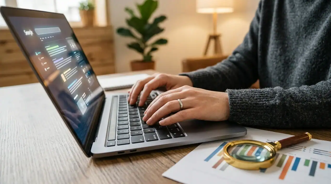 Researcher examining search demand data before choosing which blog topics to write