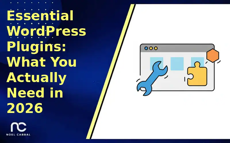 Essential WordPress plugins illustrated as puzzle-piece tools snapping into a website
