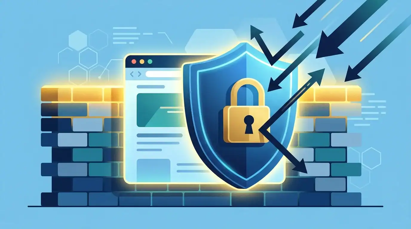 Essential WordPress Plugins: What You Actually Need in 2026 4 Shield and padlock deflecting attacks, representing essential WordPress plugins for security