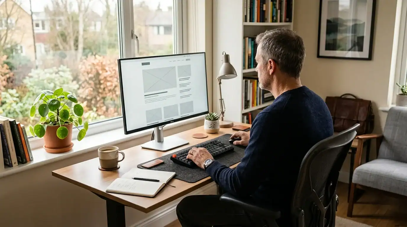How to Build a Blog That Ranks in 2026 (Complete Strategy) 1 Blogger at a home office desk planning how to build a blog that ranks